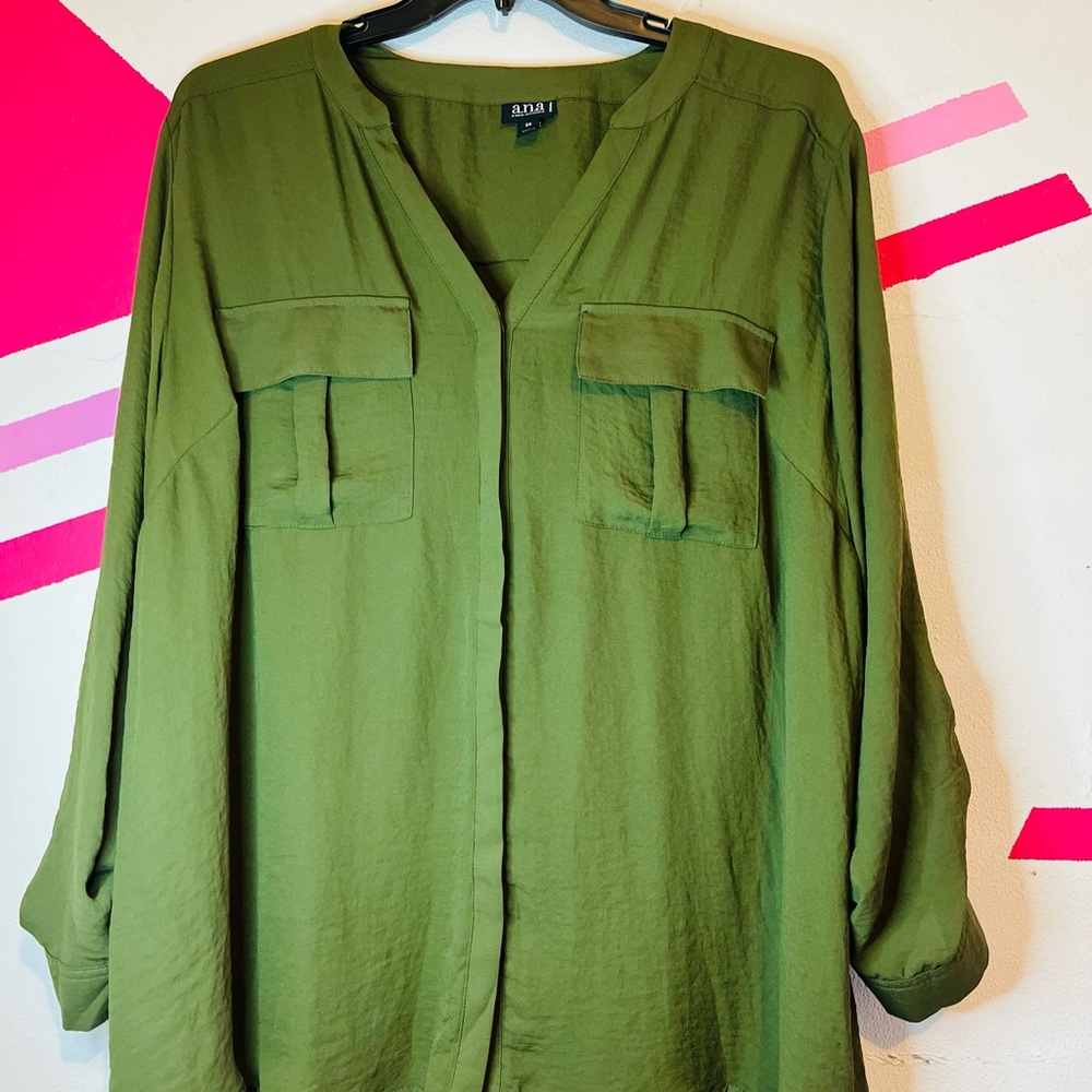 A.N.A, Olive Green Blouse, 3X